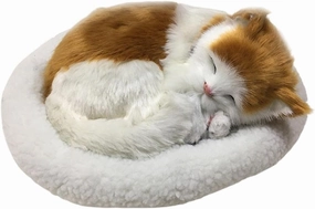 Sleeping Toy Cat, Breathing Cuddly Cats Stuffed Animal Doll with Soft Mat Bed and Simulated Sound, Stuffed Plush Toys,Purring Cat Toys for Kids Home Ornament (A)