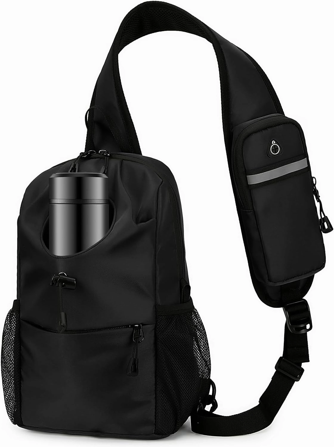 Sling Bag for Men Chest Bag with Bottle Pocket Crossbody Backpack Small Shoulder Bag for Casual Travel Hiking (Black)