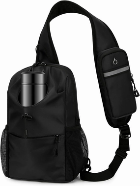 Sling Bag for Men Chest Bag with Bottle Pocket Crossbody Backpack Small Shoulder Bag for Casual Travel Hiking (Black)