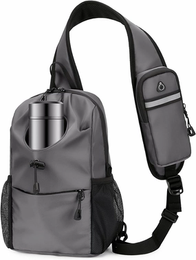 Sling Bag for Men Chest Bag with Bottle Pocket Crossbody Backpack Small Shoulder Bag for Casual Travel Hiking (Gray)