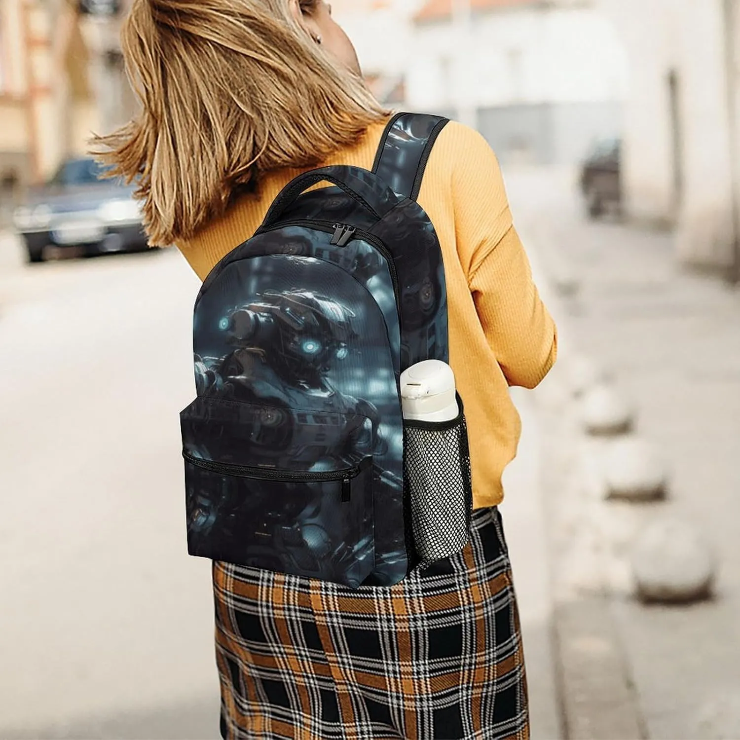 Small Backpacks Personalized Future Robot Printing Travel Bag Lightweight Travel Backpack For Women Men
