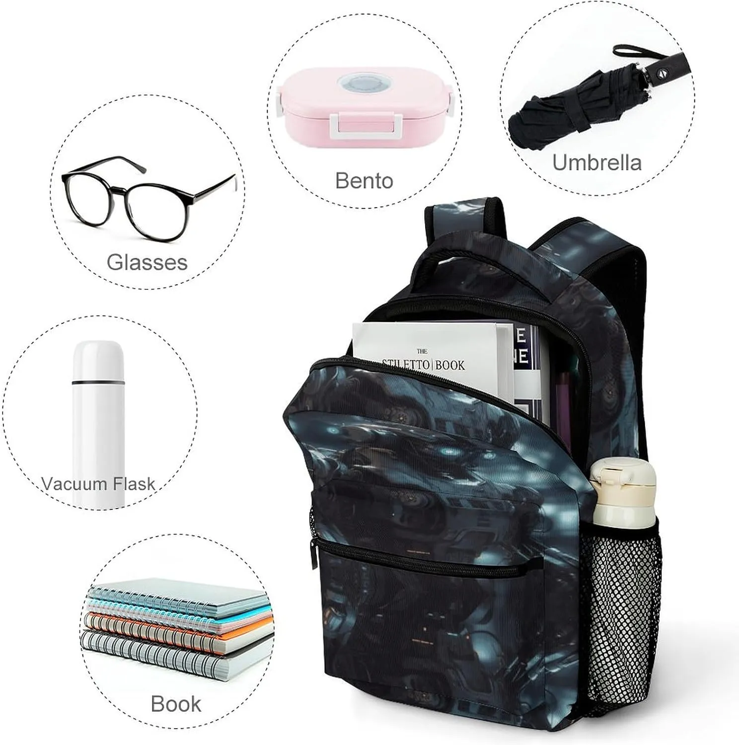 Small Backpacks Personalized Future Robot Printing Travel Bag Lightweight Travel Backpack For Women Men