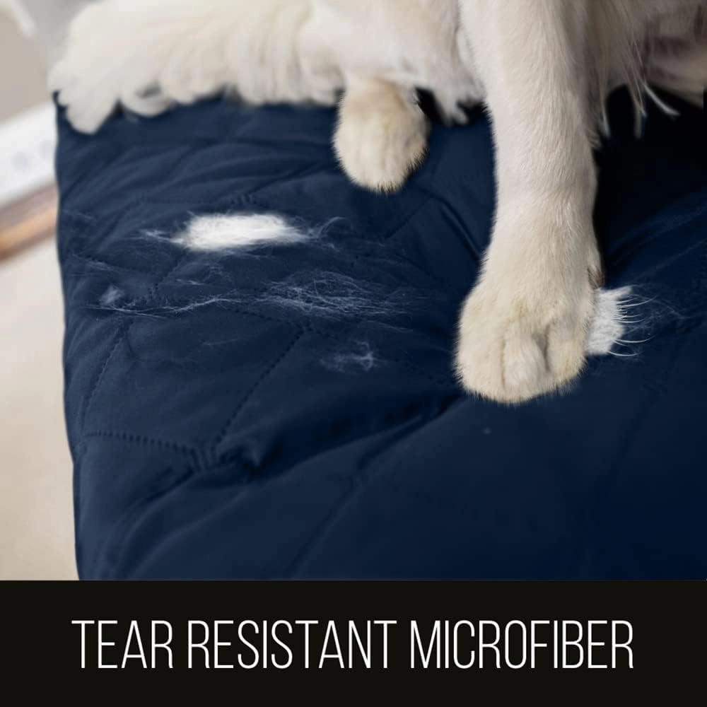 Sofa Shield Couch Slip Cover with Patented Strap, Large Cushion Protector, Reversible Stain and Dog Tear Resistant Slipcover, Quilted Microfiber 78in Seat, Washable Covers for Dogs Pets, Navy Sand