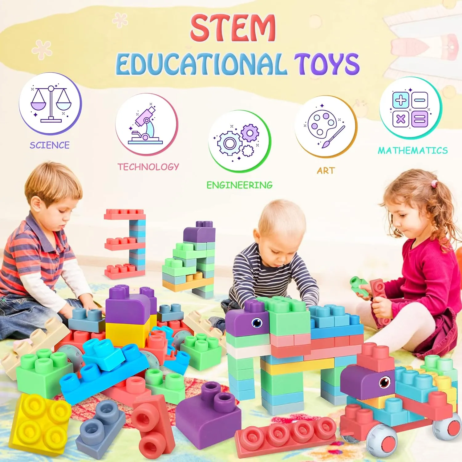 Soft Building Blocks for Toddler, Blocks for Kids 6 Months and up, Large Creative Stacking Blocks 20 PCS STEM Blocks, Toddler Stacking Toy Gifts Colorful Soft Block Sets