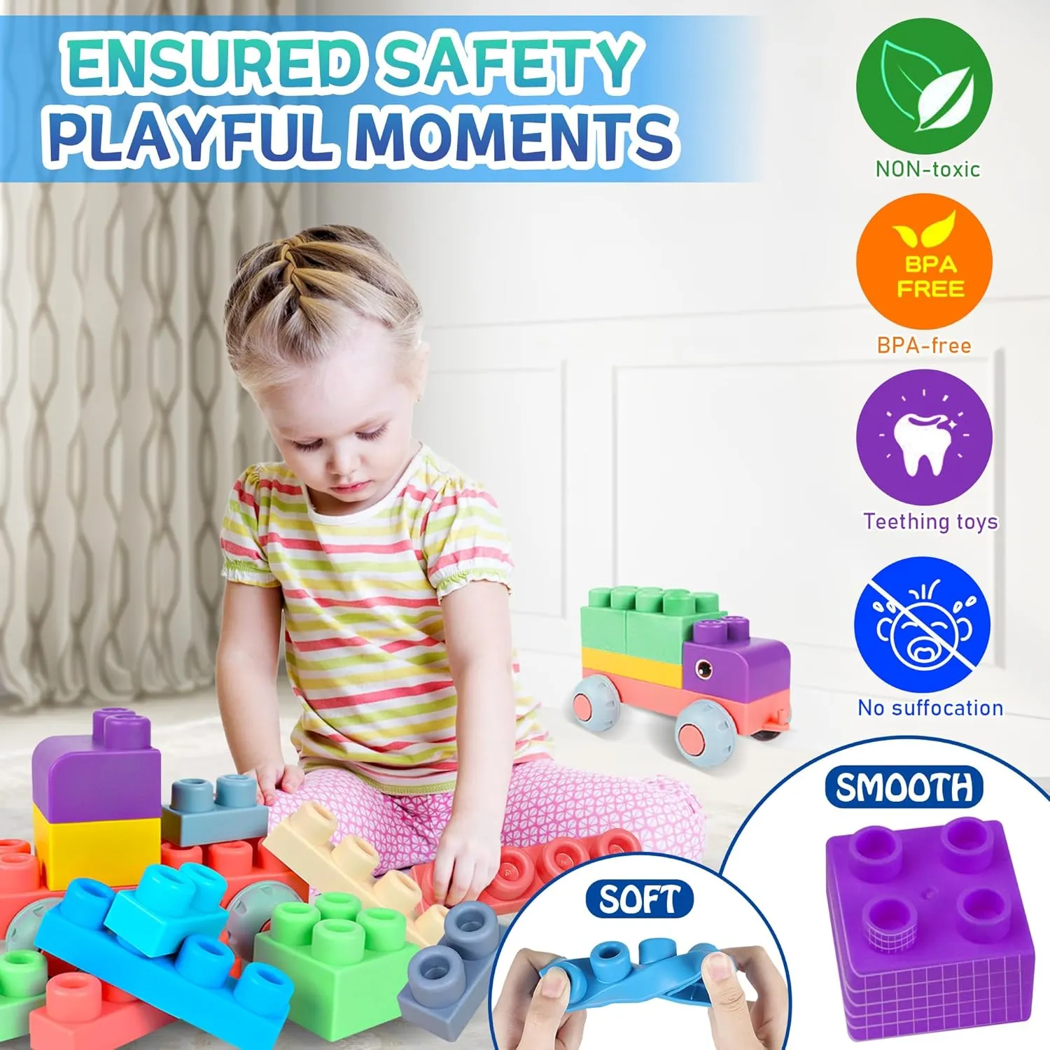 Soft Building Blocks for Toddler, Blocks for Kids 6 Months and up, Large Creative Stacking Blocks 20 PCS STEM Blocks, Toddler Stacking Toy Gifts Colorful Soft Block Sets