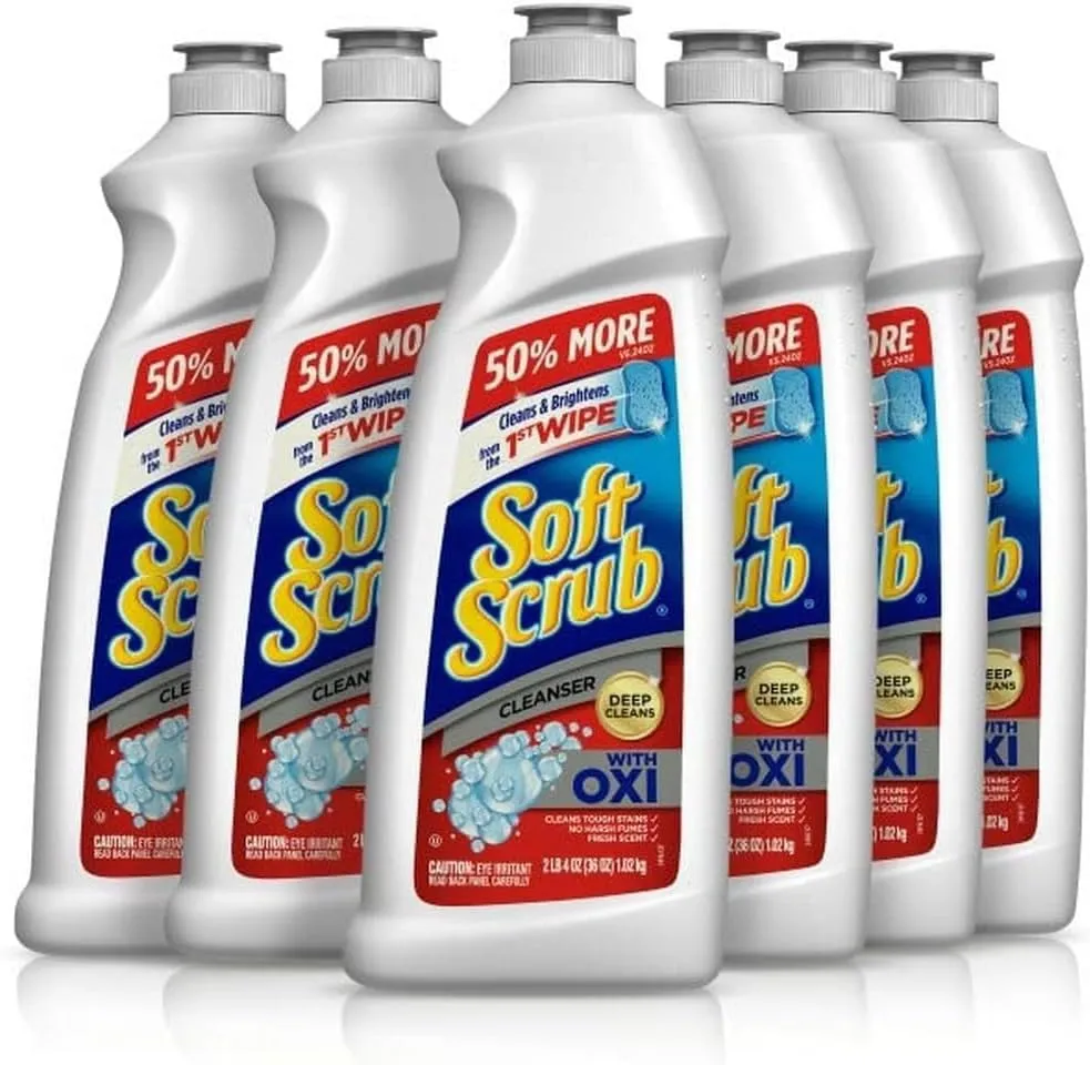 Soft Scrub Multi-Purpose Kitchen and Bathroom Cleanser with Oxi, 36 Ounce (Pack of 6)