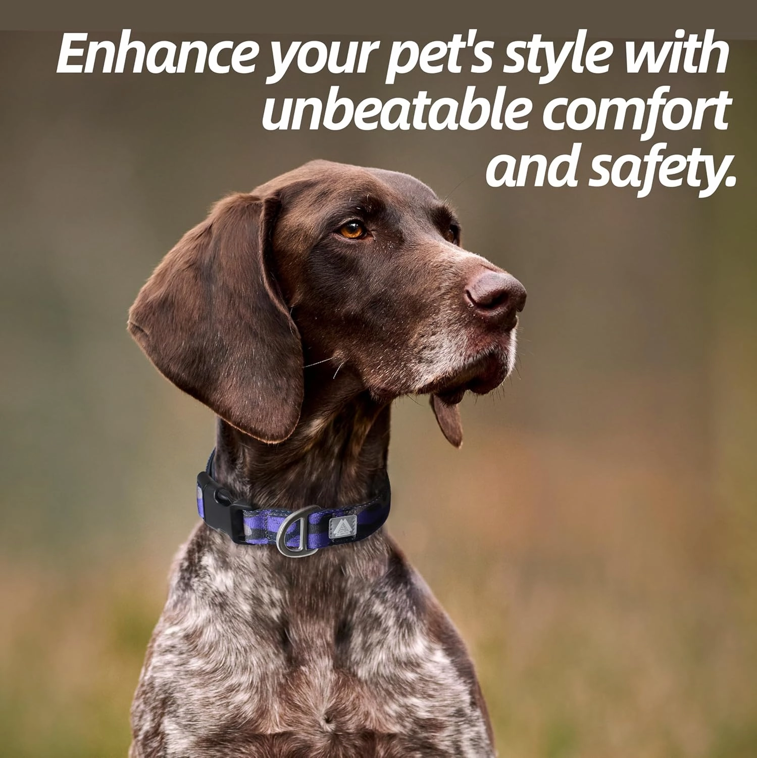 Soft Padded Dog Collar, Neck 16’’-25’’, Adjustable Heavy Duty Collar with 3M Reflective Logo for Medium, Large Dogs, Camo Purple, L