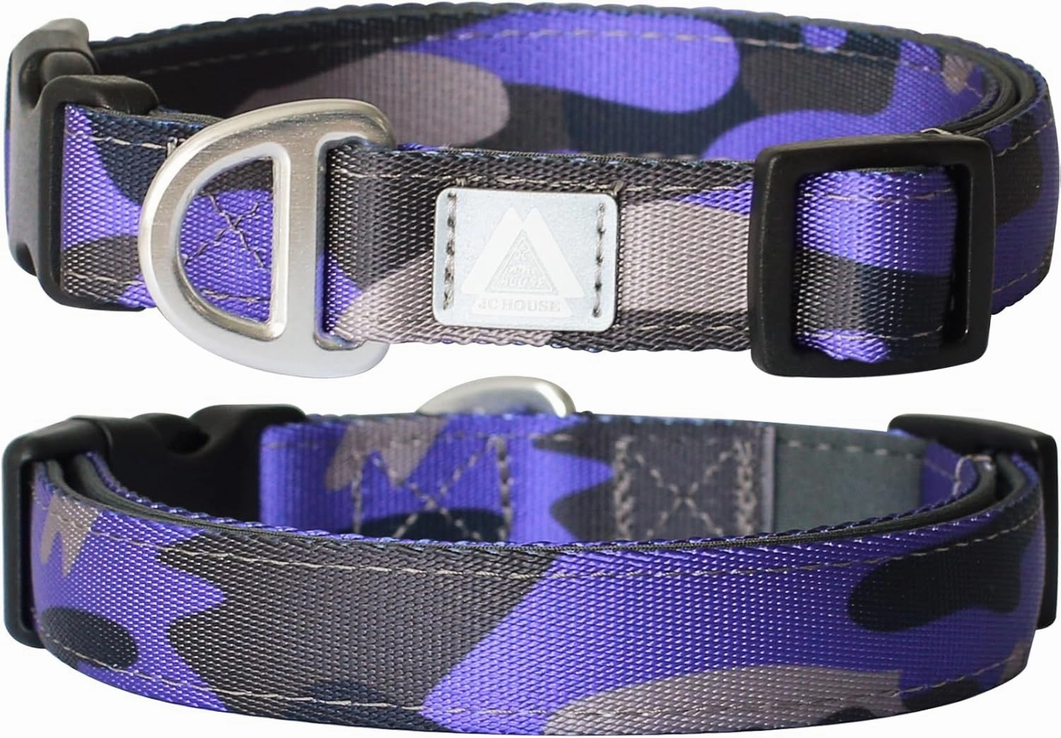 Soft Padded Dog Collar, Neck 16’’-25’’, Adjustable Heavy Duty Collar with 3M Reflective Logo for Medium, Large Dogs, Camo Purple, L