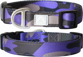 Soft Padded Dog Collar, Neck 16’’-25’’, Adjustable Heavy Duty Collar with 3M Reflective Logo for Medium, Large Dogs, Camo Purple, L