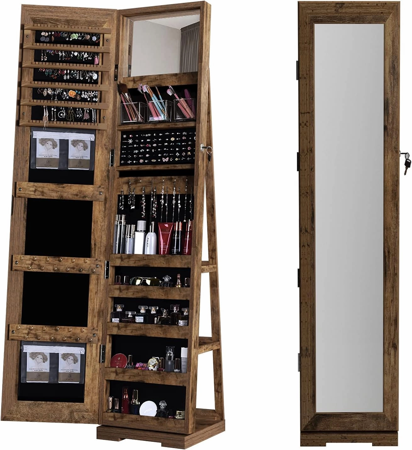 SogesGame 63"x15" Full Length Mirror with Storage Jewelry Cabinet, Lockable Wall or Door Mount Storage Cabinet Jewelry Armoire Organizer with Mirror, Jewelry Box For Women Full Length, Retro