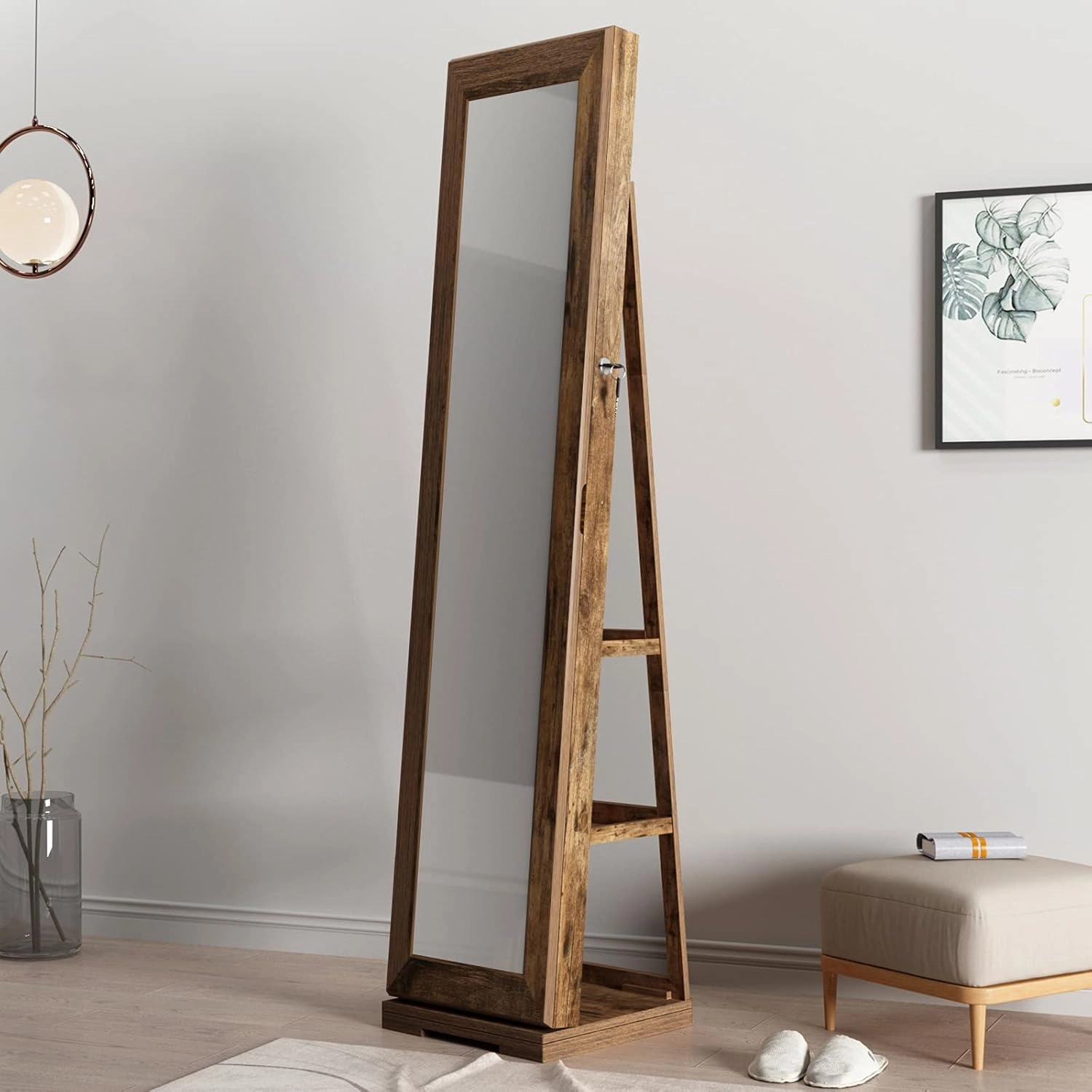 SogesGame 63"x15" Full Length Mirror with Storage Jewelry Cabinet, Lockable Wall or Door Mount Storage Cabinet Jewelry Armoire Organizer with Mirror, Jewelry Box For Women Full Length, Retro