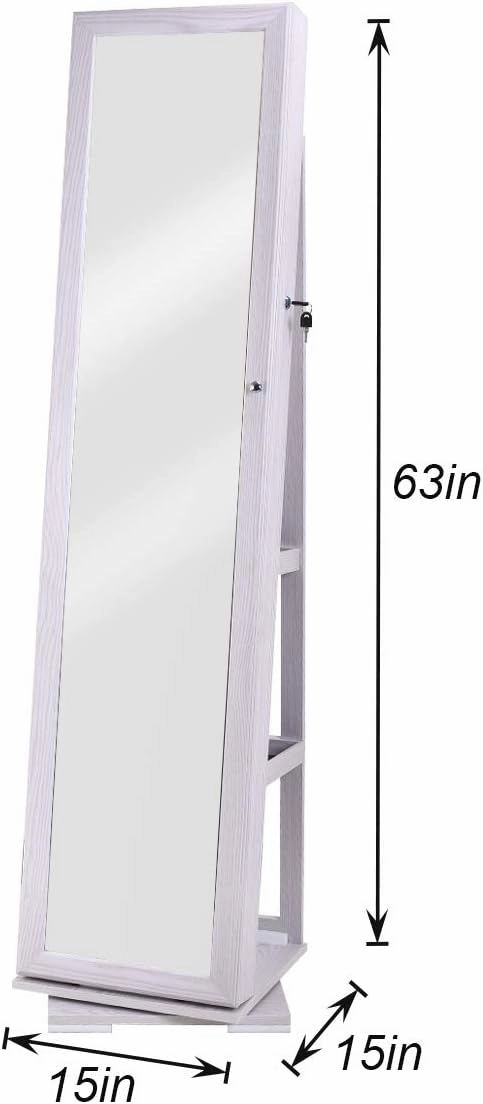 SogesGame 63"x15" Full Length Mirror with Storage Jewelry Cabinet, Lockable Wall or Door Mount Storage Cabinet Jewelry Armoire Organizer with Mirror, Jewelry Box For Women Full Length, White