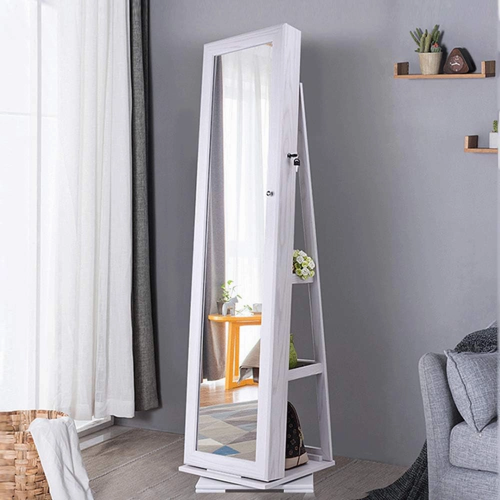 SogesGame 63"x15" Full Length Mirror with Storage Jewelry Cabinet, Lockable Wall or Door Mount Storage Cabinet Jewelry Armoire Organizer with Mirror, Jewelry Box For Women Full Length, White