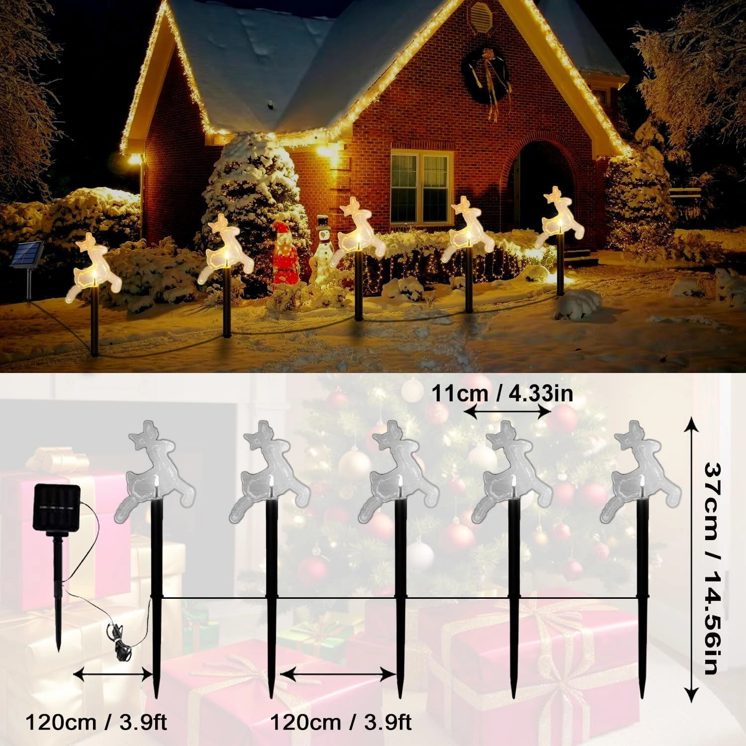 Solar Christmas Pathway Lights Outdoor, Set of 5 Waterproof Solar Stake Christmas Decor LED Lights Landscape Walkway Lights for Garden Yard Lawn Wedding Party Christmas Patio(Warm White Deer)