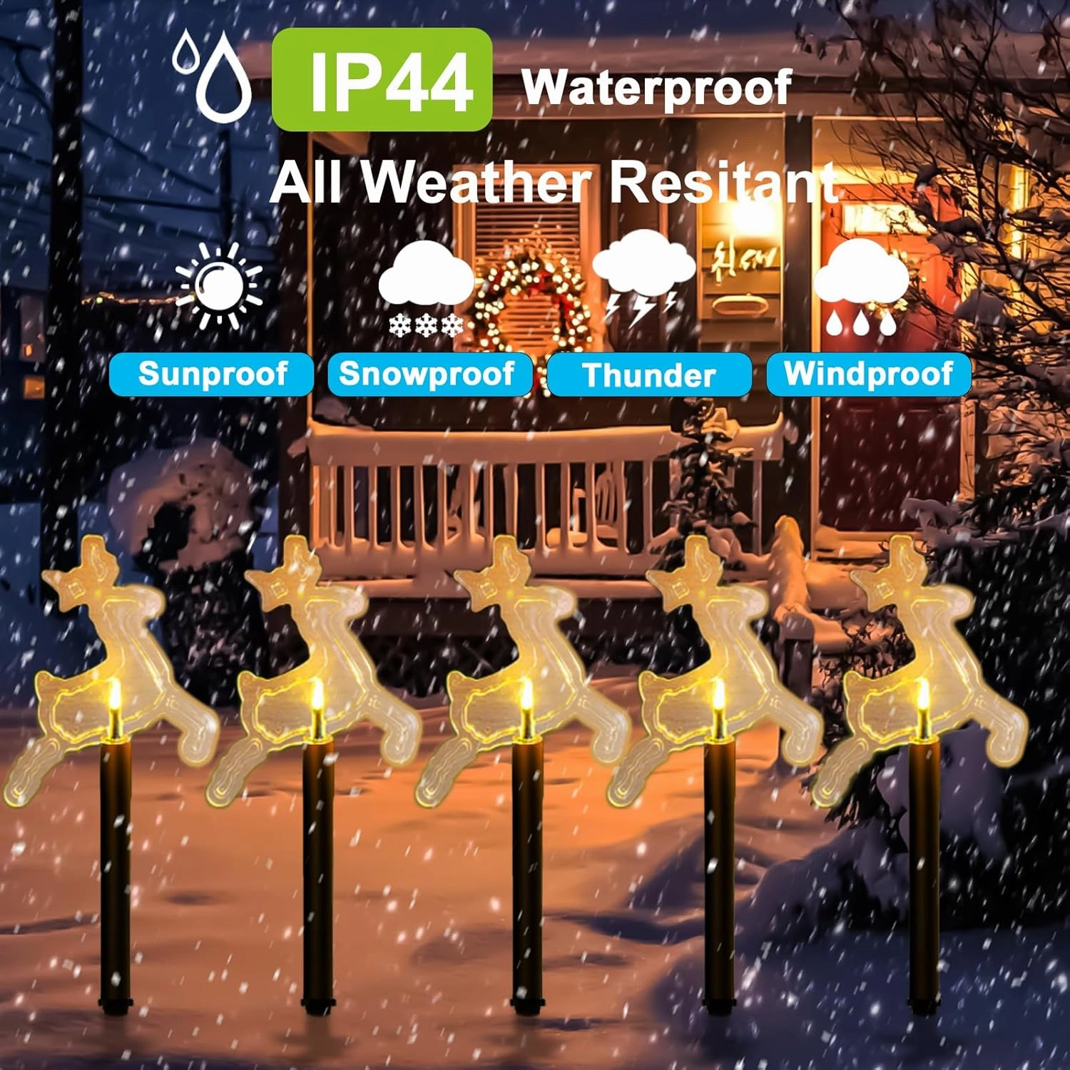 Solar Christmas Pathway Lights Outdoor, Set of 5 Waterproof Solar Stake Christmas Decor LED Lights Landscape Walkway Lights for Garden Yard Lawn Wedding Party Christmas Patio(Warm White Deer)