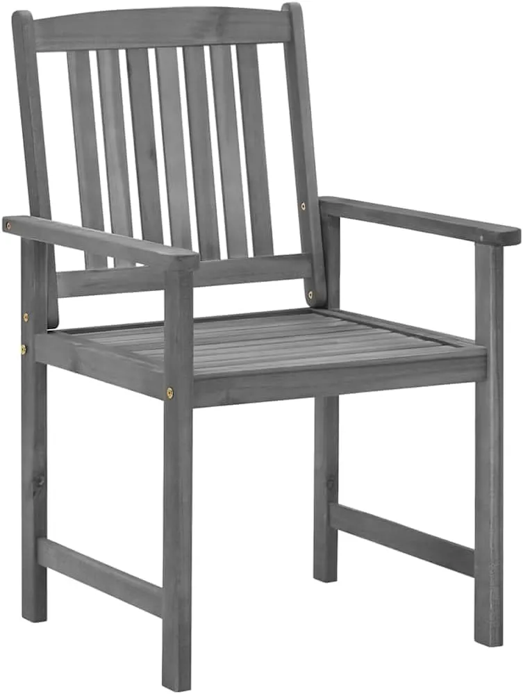 Solid Acacia Wood Patio Chairs with Cushions 2 pcs Gray Outdoor Furniture Set for Patio Lawn Poolside Backyard Lounge