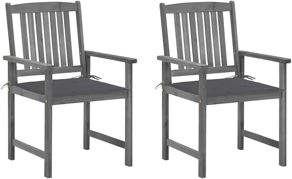 Solid Acacia Wood Patio Chairs with Cushions 2 pcs Gray Outdoor Furniture Set for Patio Lawn Poolside Backyard Lounge