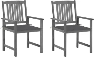 Solid Acacia Wood Patio Chairs with Cushions 2 pcs Gray Outdoor Furniture Set for Patio Lawn Poolside Backyard Lounge