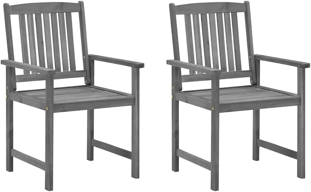 Solid Acacia Wood Patio Chairs with Cushions 2 pcs Gray Outdoor Furniture Set for Patio Lawn Poolside Backyard Lounge