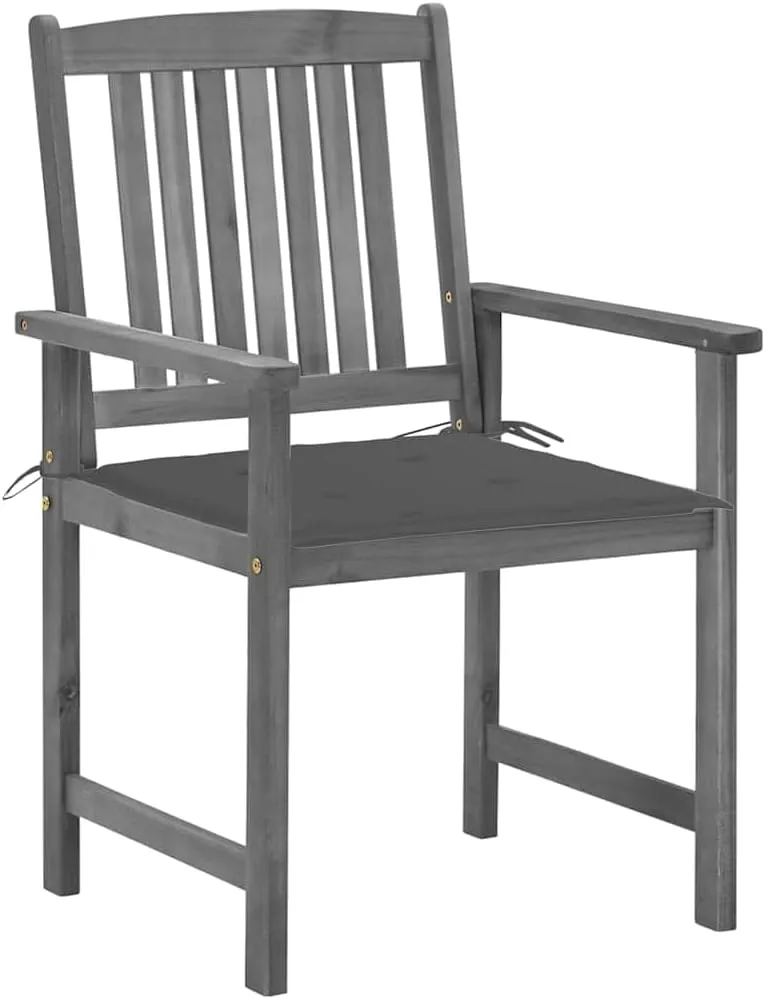 Solid Acacia Wood Patio Chairs with Cushions 2 pcs Gray Outdoor Furniture Set for Patio Lawn Poolside Backyard Lounge