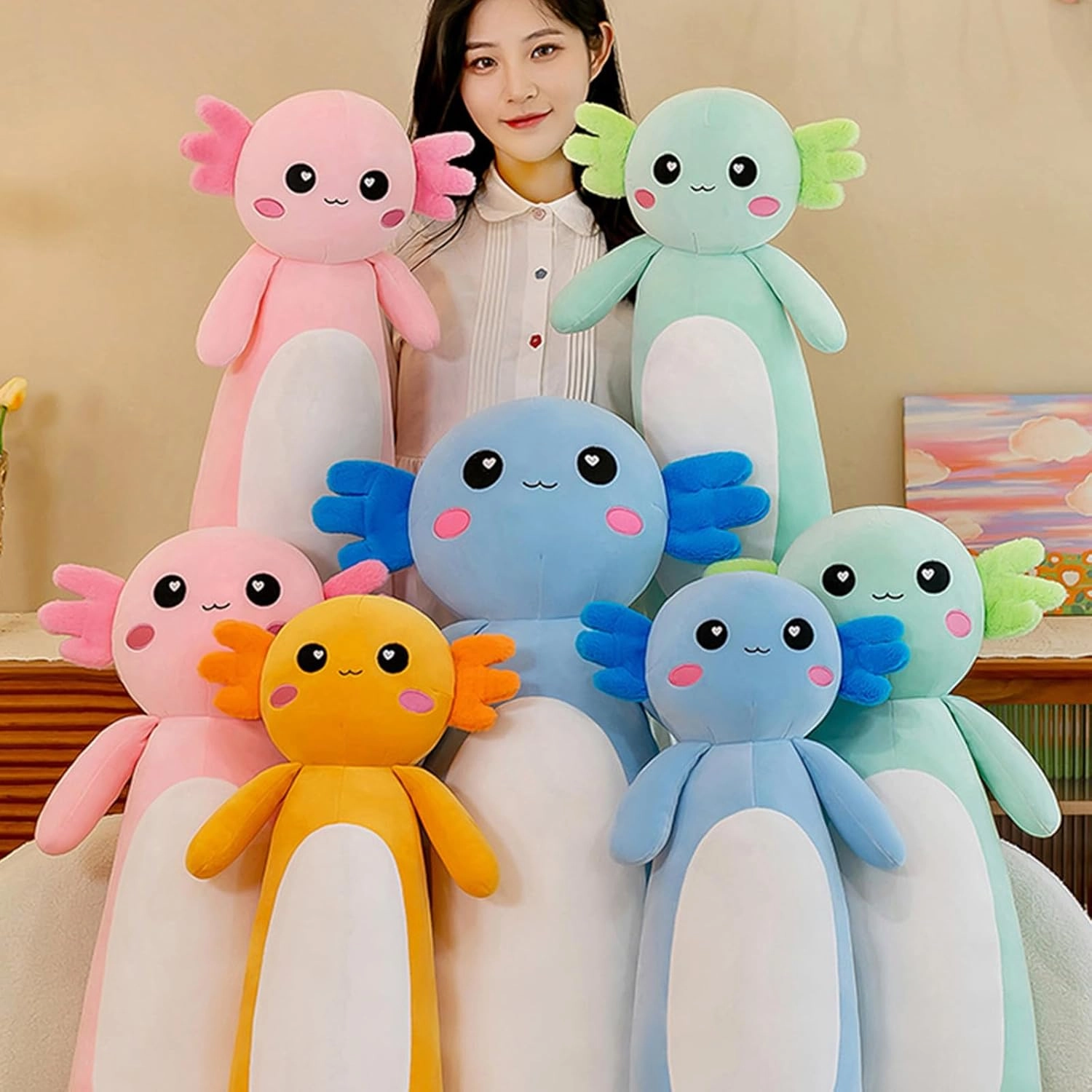 Somao Long Axolotl Plush Pillow, Cute Axolotl Stuffed Animal Body Plush Soft Plushies Doll Toy for Girls Boys(80cm/31.4inch,Green)
