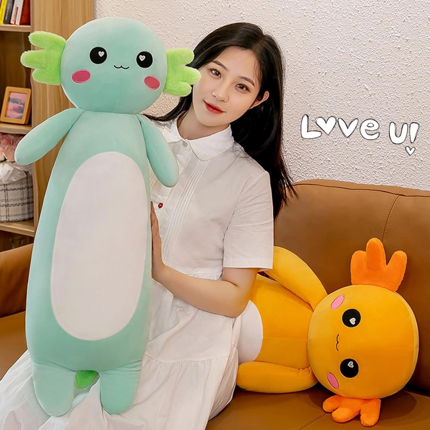 Somao Long Axolotl Plush Pillow, Cute Axolotl Stuffed Animal Body Plush Soft Plushies Doll Toy for Girls Boys(80cm/31.4inch,Green)