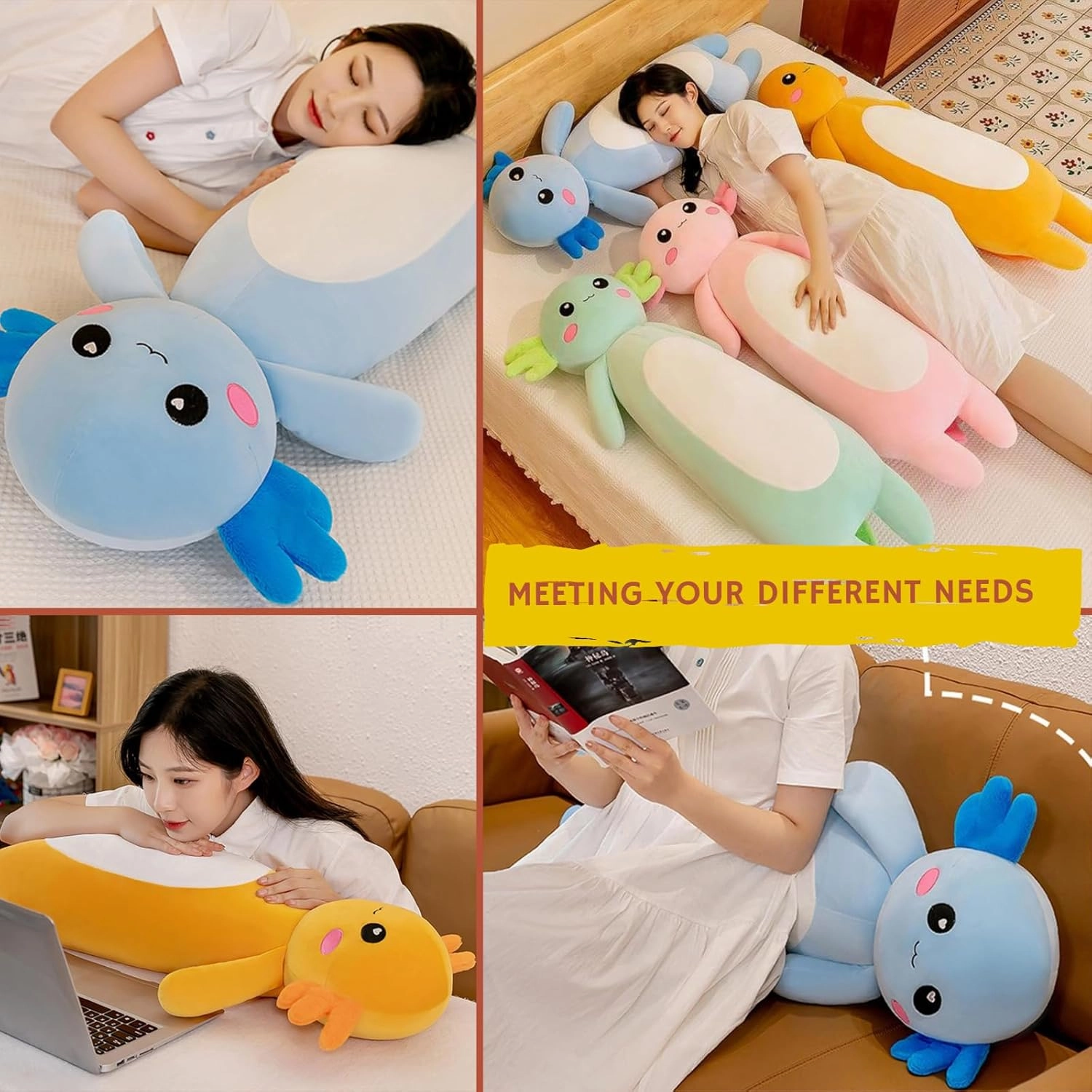 Somao Long Axolotl Plush Pillow, Cute Axolotl Stuffed Animal Body Plush Soft Plushies Doll Toy for Girls Boys(80cm/31.4inch,Green)
