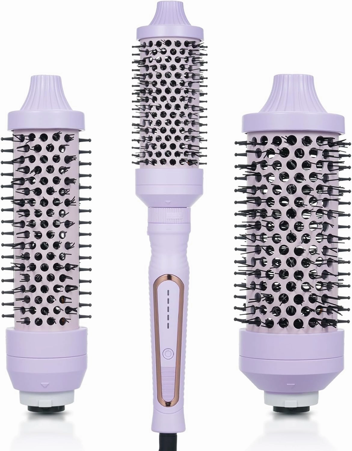 Sonew Heated Round Brush, Thermal Brush Curling Iron Set 1.25 1.5 1.77 inch, Tourmaline Ceramic Infrared Negative Ions for Frizz-Free Smooth Curling Straightening Hair Blowout, Dual Voltage, Purple