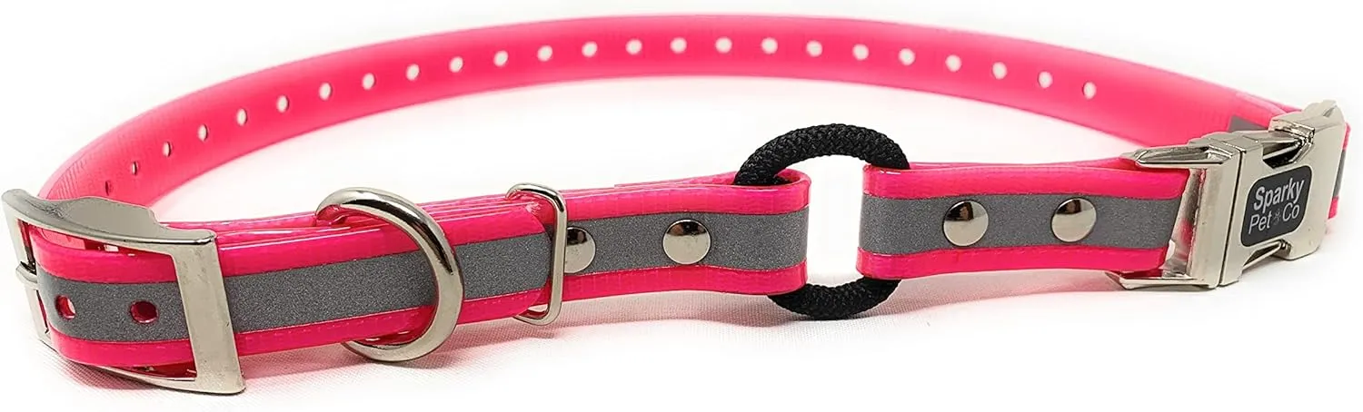 Sparky Pet Co - Zeus ECollar Replacement Strap - Bungee Loop Dog Collar - Waterproof Biothane - Adjustable - Double Buckle - Quick Snap Metal Clasp - Invisible Fence Systems - 1"x 30" Pink Refl
