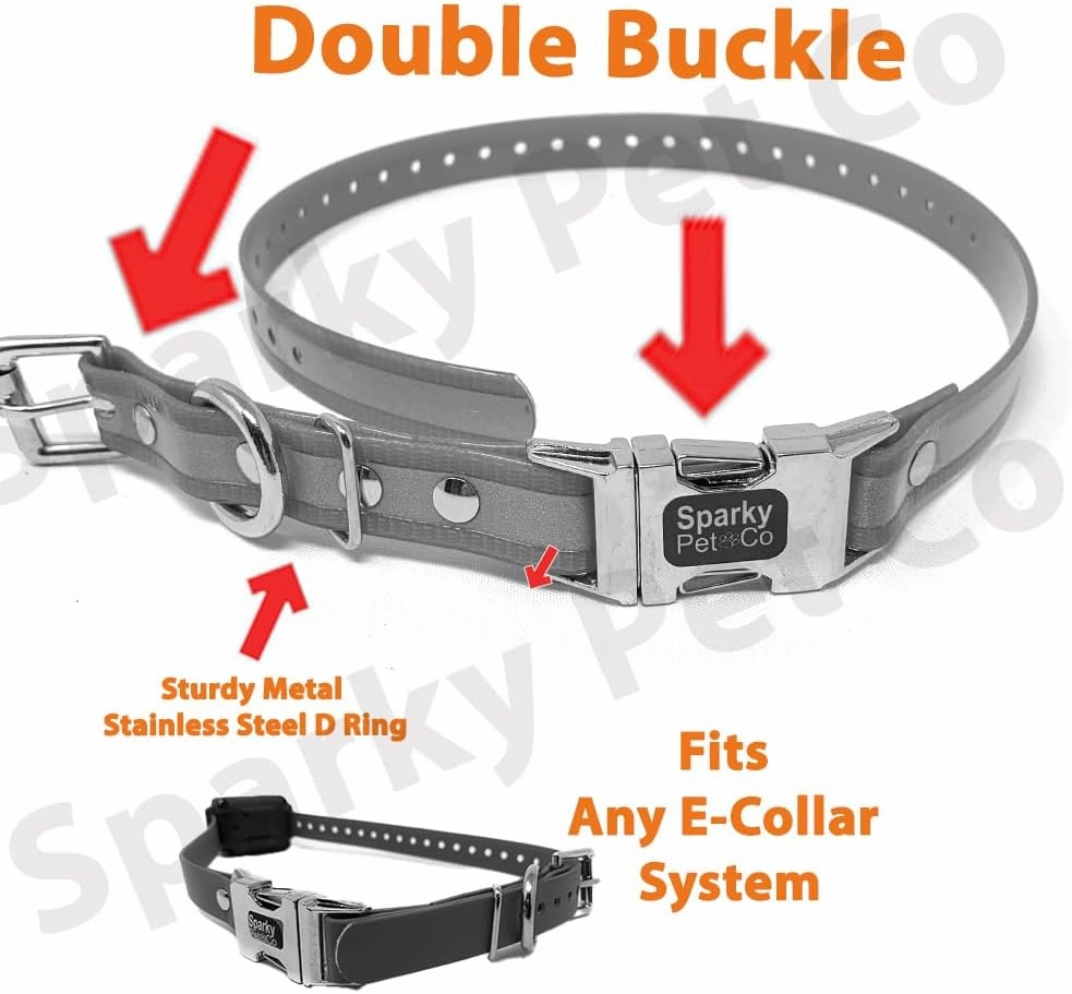 Sparky Pet Co - Apollo ECollar Replacement Strap - Dog Collar - Waterproof Biothane - Adjustable - Double Buckle - Quick Snap Metal Clasp - for Invisible Fence Systems - 3/4" x 28" (Neon Orange)