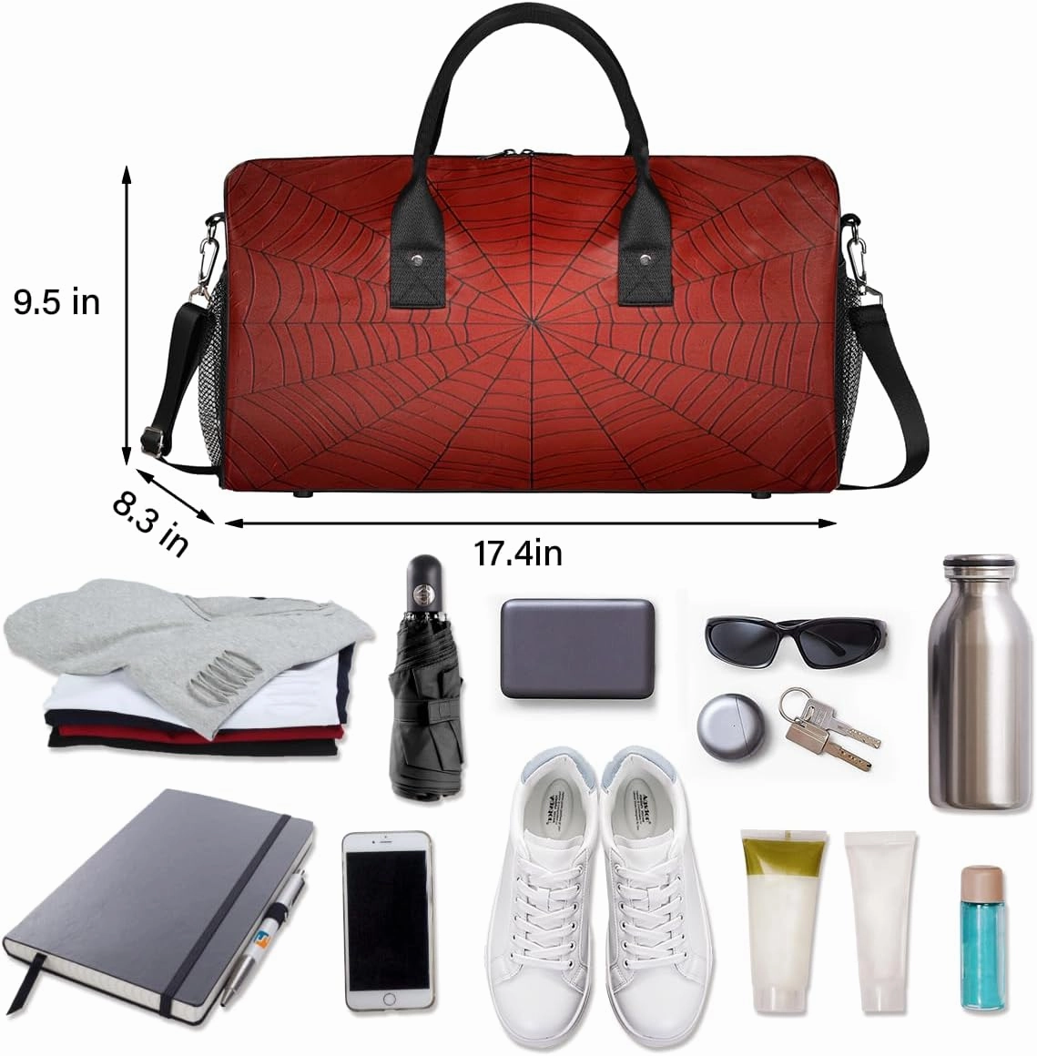 Spiders Web Travel Duffle Bag for Women Men Foldable Waterproof Weekender Bag Carry on Tote for Overnight Sports Gym Black