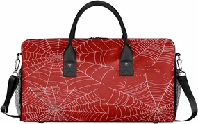 Spiders Web Travel Duffle Bag for Women Men Foldable Waterproof Weekender Bag Carry on Tote for Overnight Sports Gym Red and White