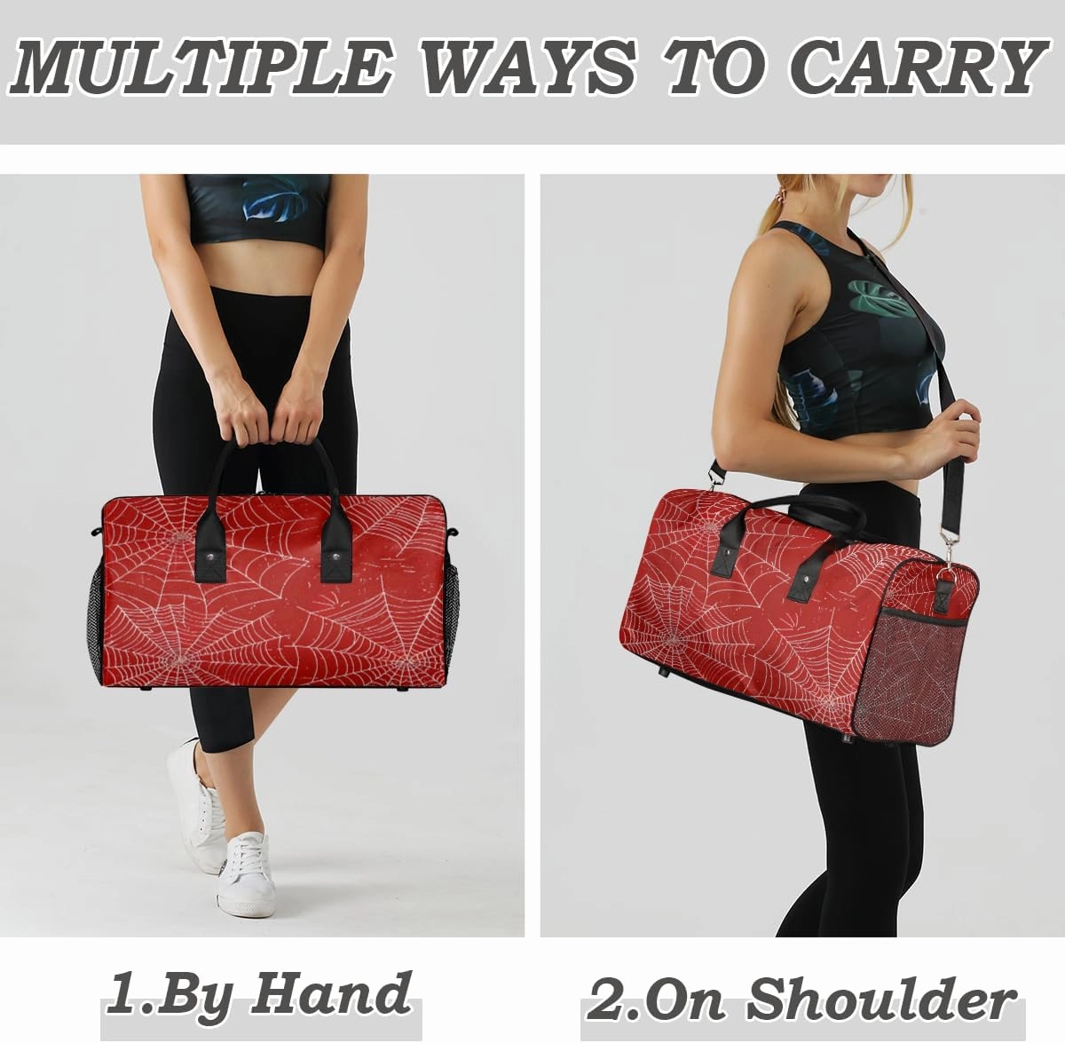 Spiders Web Travel Duffle Bag for Women Men Foldable Waterproof Weekender Bag Carry on Tote for Overnight Sports Gym Red and White