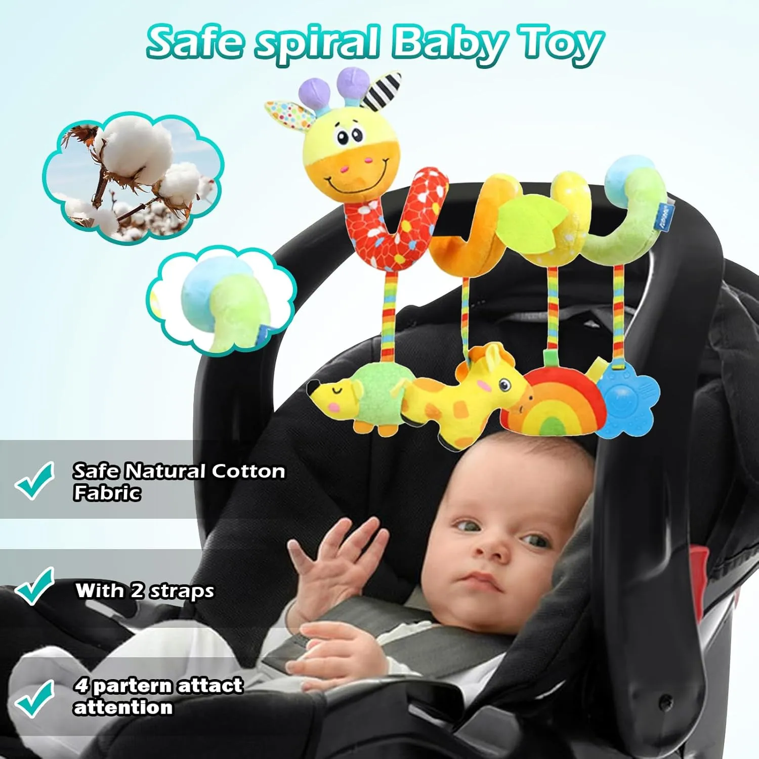 Spiral Car Seat Toys Stroller Toy for Babies - Baby Crib Hanging Rattles Toys for Babies 0-12 Months, Carseat Pram Crib with Musical Rattle Toy for Newborn Boys Girls Gifts（Giraffe）