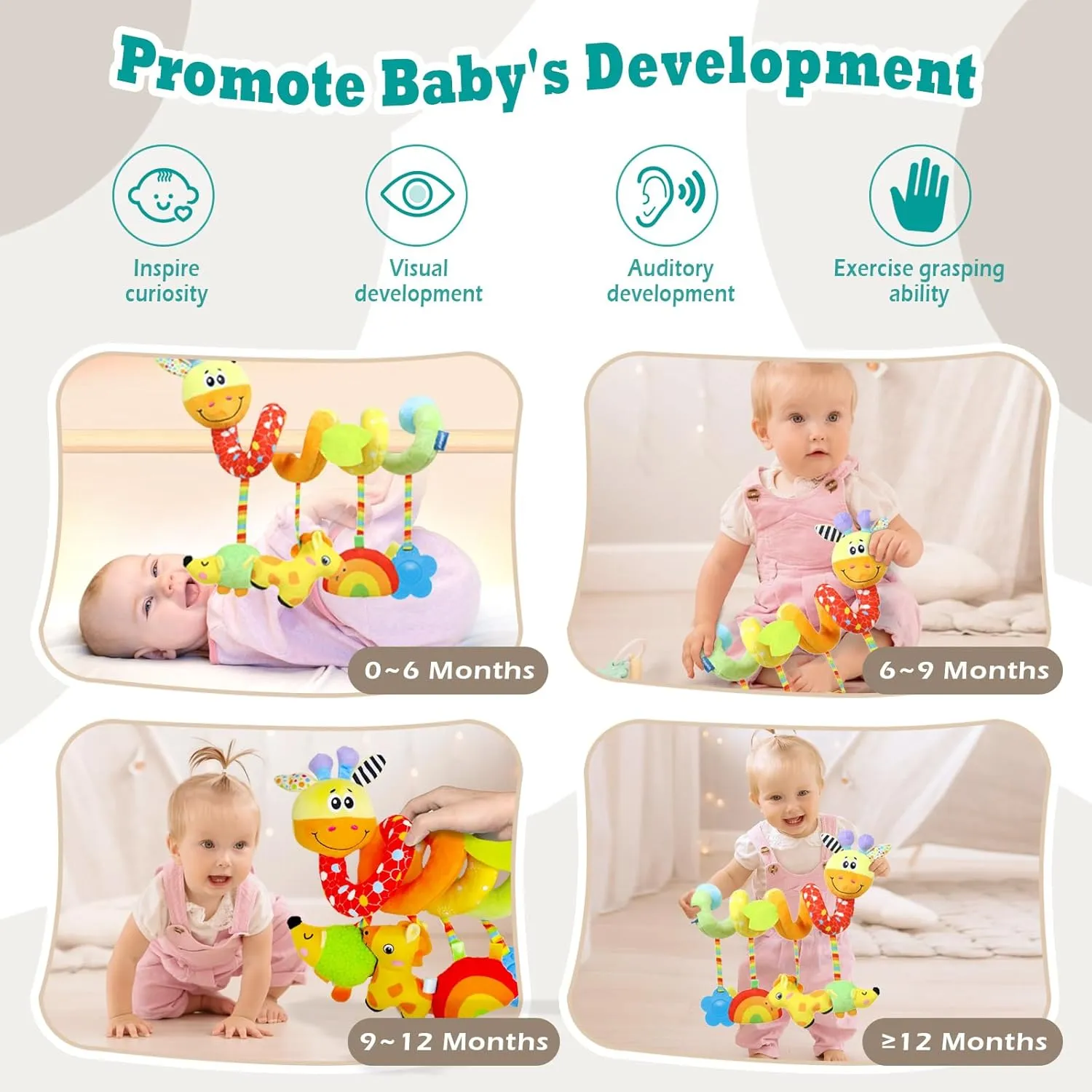 Spiral Car Seat Toys Stroller Toy for Babies - Baby Crib Hanging Rattles Toys for Babies 0-12 Months, Carseat Pram Crib with Musical Rattle Toy for Newborn Boys Girls Gifts（Giraffe）