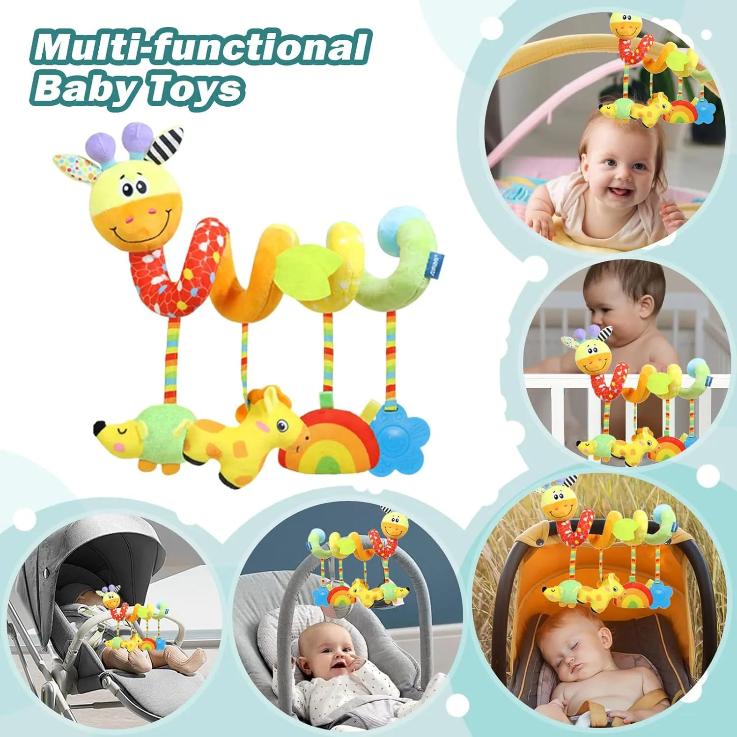 Spiral Car Seat Toys Stroller Toy for Babies - Baby Crib Hanging Rattles Toys for Babies 0-12 Months, Carseat Pram Crib with Musical Rattle Toy for Newborn Boys Girls Gifts（Giraffe）