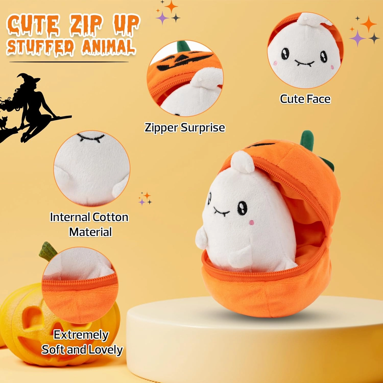 Spooky Halloween Zip Up Stuffed Animal - Hauntingly Cute Ghost Plush Toy - Perfect Halloween Decor & Gift for All Ages - Special Edition (Ghost Zip up Pumpkin)