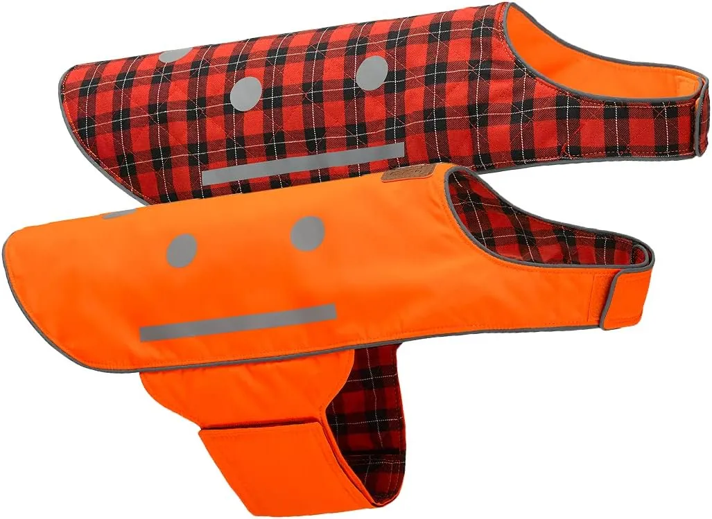 SPOT THE DOG! Reflective Adjustable Dog Vest, High Visibility Fluorescent Apparel for Walking, Hiking and Camping, Hunting, On or Off Leash (Blaze Orange, Red Plaid, XL)