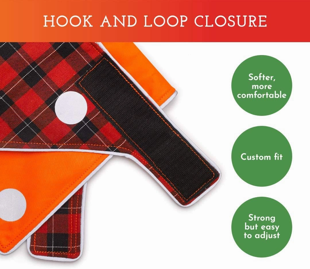 SPOT THE DOG! Reflective Dog Bandanas - Reversible High Visibility Safety Dog Accessories for Small, Large Dogs, Collar, Scarf, Bib Gear for Hunting, Walking at Night (Blaze Orange, Red Plaid, M-L)