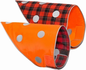 SPOT THE DOG! Reflective Dog Bandanas - Reversible High Visibility Safety Dog Accessories for Small, Large Dogs, Collar, Scarf, Bib Gear for Hunting, Walking at Night (Blaze Orange, Red Plaid, M-L)