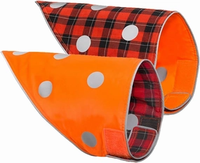 SPOT THE DOG! Reflective Dog Bandanas - Reversible High Visibility Safety Dog Accessories for Small, Large Dogs, Collar, Scarf, Bib Gear for Hunting, Walking at Night (Blaze Orange, Red Plaid, XS-S)