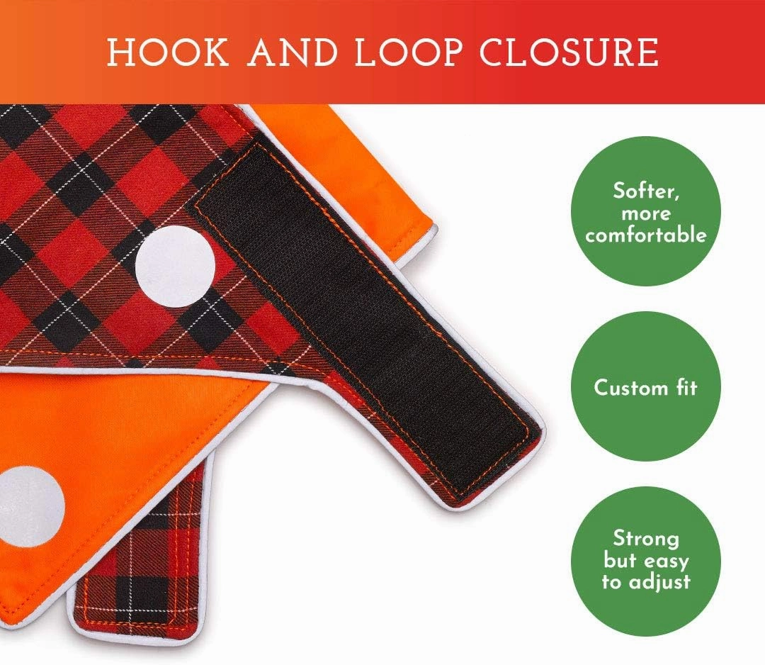 SPOT THE DOG! Reflective Dog Bandanas - Reversible High Visibility Safety Dog Accessories for Small, Large Dogs, Collar, Scarf, Bib Gear for Hunting, Walking at Night (Blaze Orange, Red Plaid, XS-S)