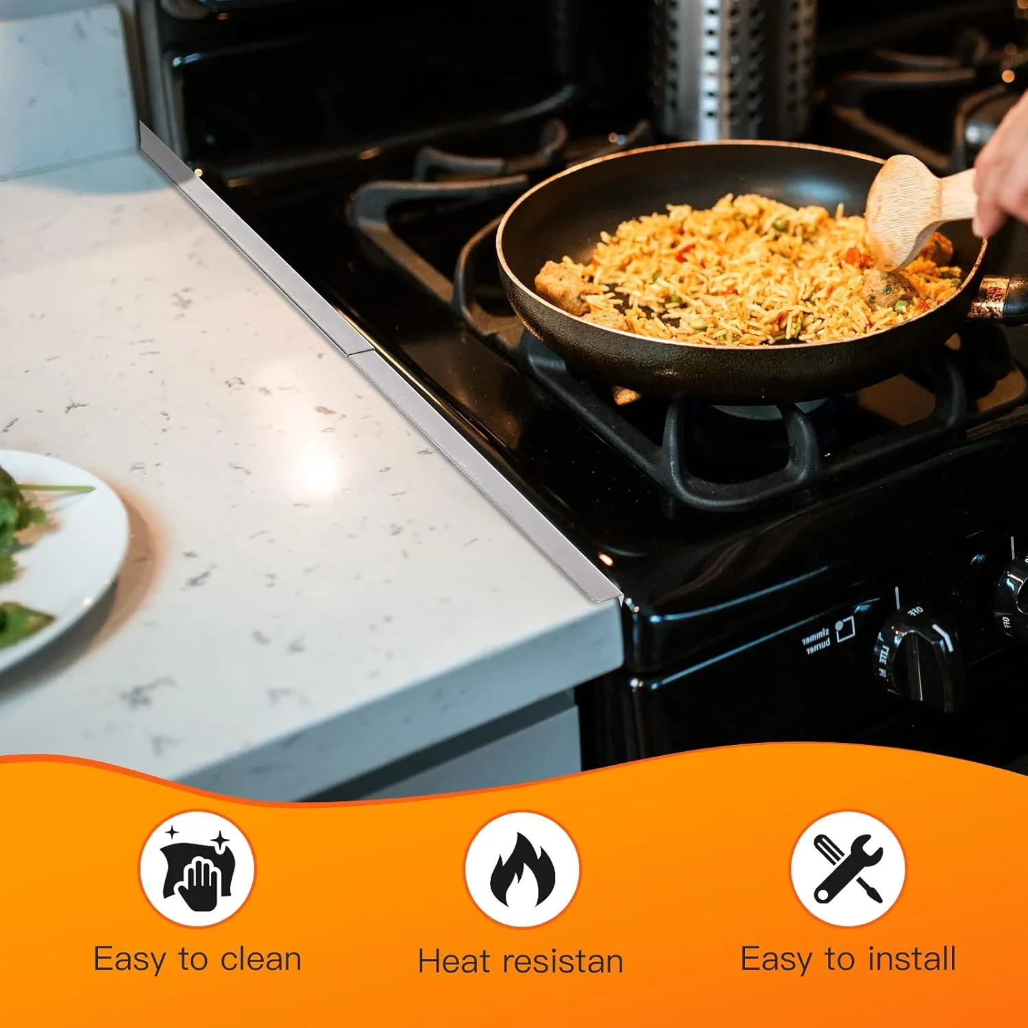 Stainless Steel Stove Gap Covers,Stove Gap Filler, Range Trim Kit, Stove Gap Guards, Heat Resistant and Easy to Clean, Easy retractable Length 13.8" to 27.5", Width 0.79",Silver(2PCS)