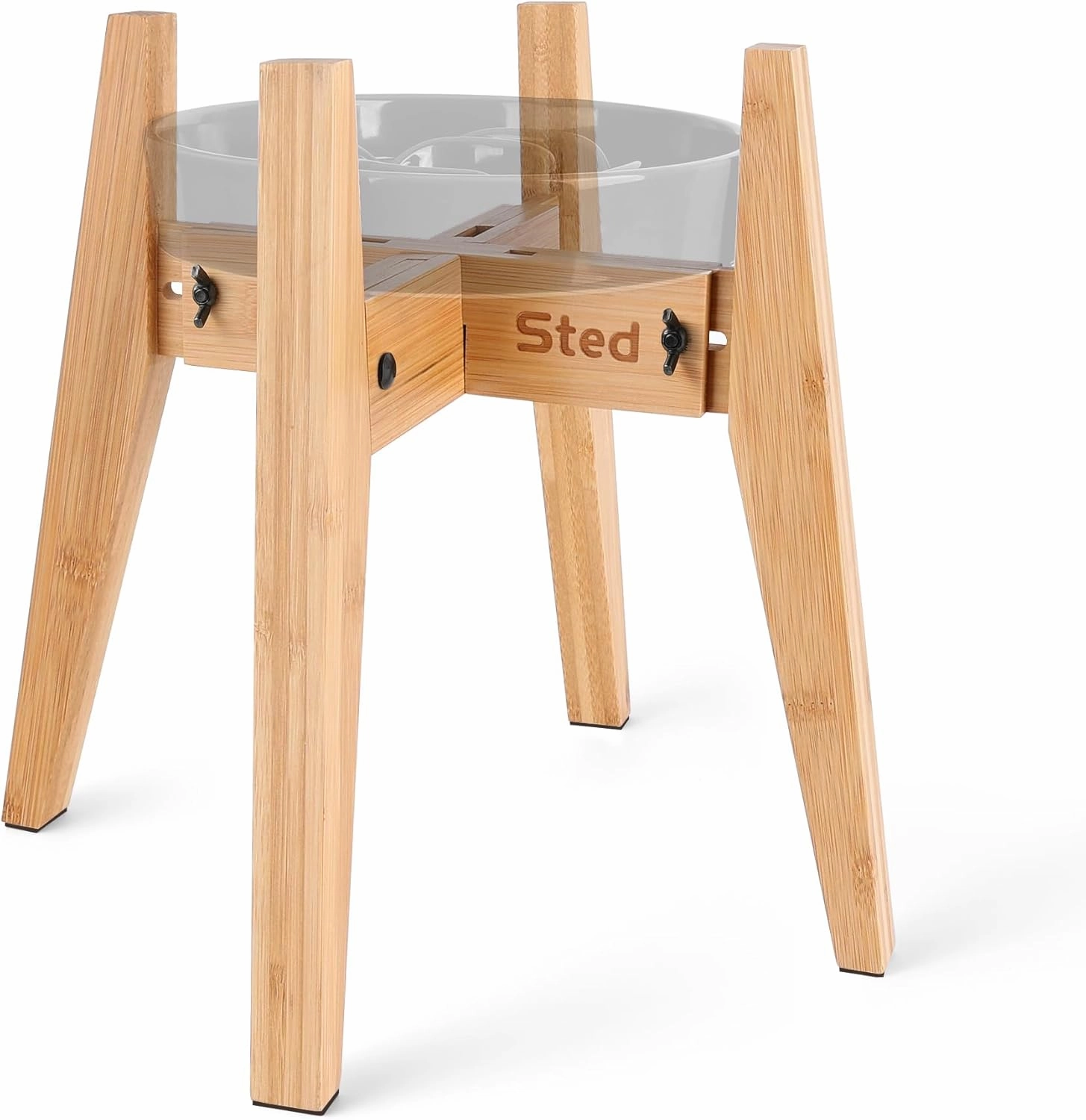 Sted Locking Elevated Dog Bowl Stand for Large Dogs, Adjustable Width 7.5-11 Inches Raised Dog Bowl Stand, 13" Tall Dog Food Bowl Holder, Bamboo Dog Slow Feeder Stand