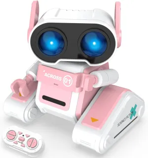 STEMTRON RC Robot Toys for Kids, Rechargeable Remote Control Robot Toy for Boys & Girls, with Auto Demo, Dance Moves, Music, Shining 7 Colors LED Eyes & Flexible Head, Ears & Arms
