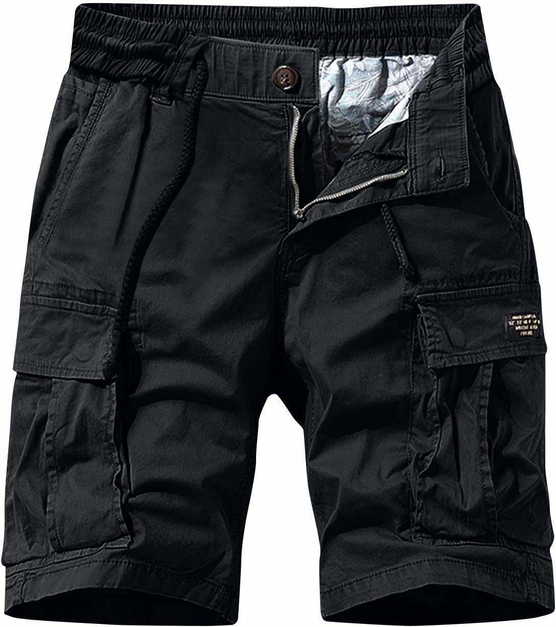 Stessotudo Mens Casual Shorts Drawstring Elastic Waist Cargo Short with Pockets Slim Fit Thin Comfy Knee Length Walking Short