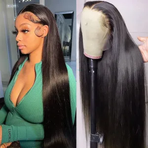 Straight Lace Front Wigs Human Hair Pre Plucked 13x4 HD Lace Front Wigs 180% Density Glueless Straight Wigs For Women Natural Hairline 24 Inch