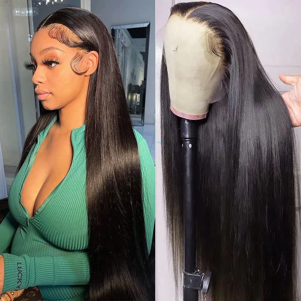 Straight Lace Front Wigs Human Hair Pre Plucked 13x4 HD Lace Front Wigs 180% Density Glueless Straight Wigs For Women Natural Hairline 24 Inch