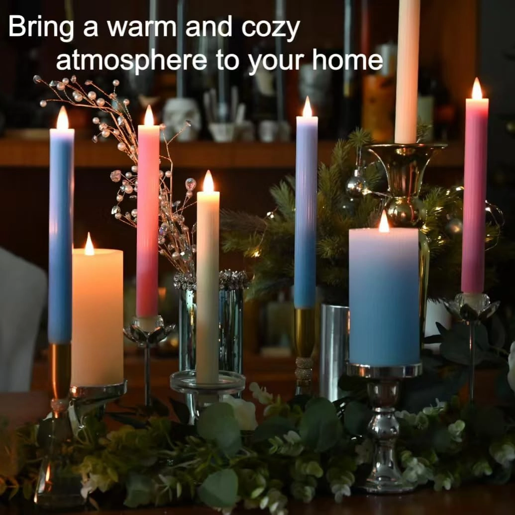 Stripe Pillar Candles with Remote Timer, Battery Candles Up to 400 Hours, 3D Moving Flame Wax Candle, Set of 2, 3 x H6 Inches,Remote Included(Blue Vertical Stripe-2 Pack).