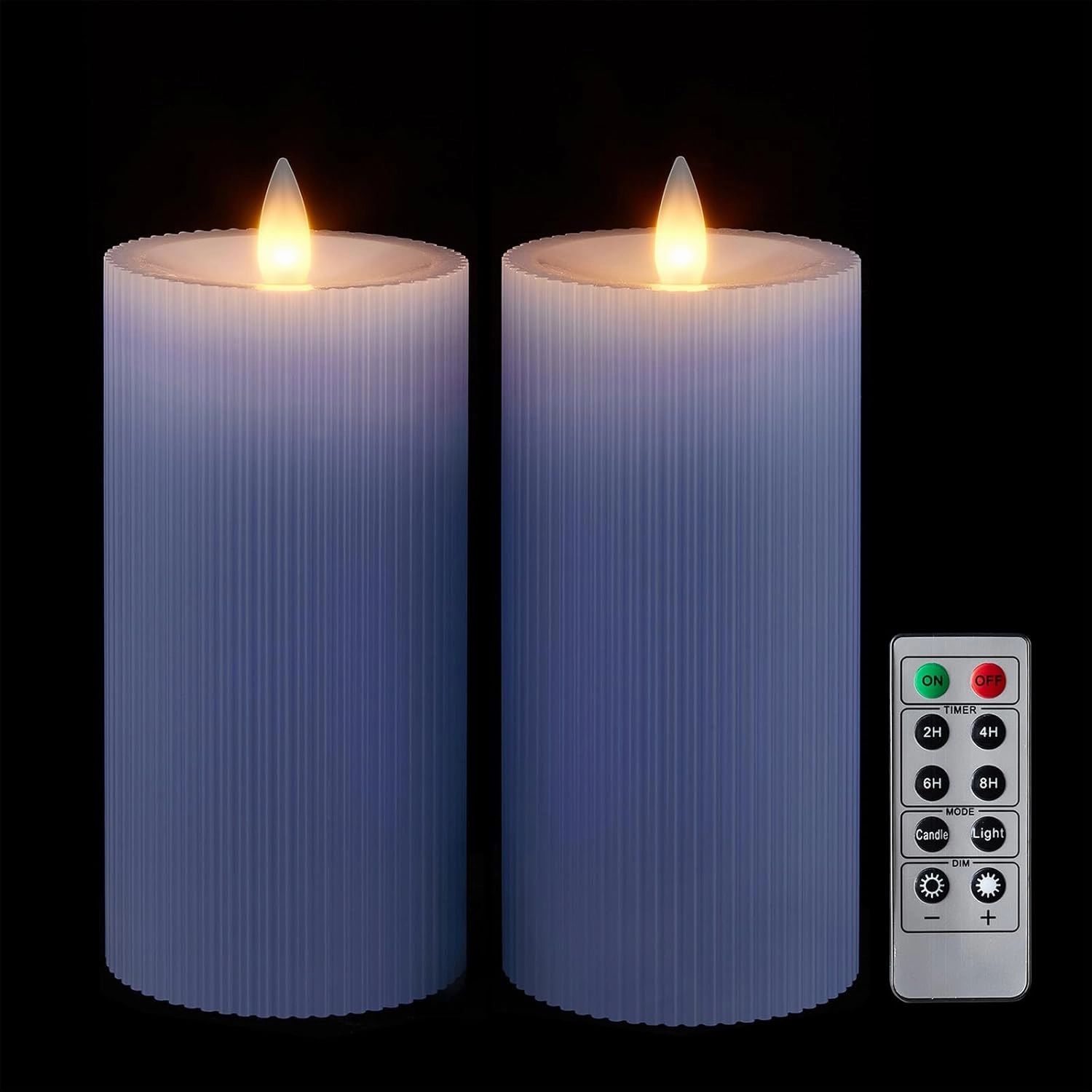 Stripe Pillar Candles with Remote Timer, Battery Candles Up to 400 Hours, 3D Moving Flame Wax Candle, Set of 2, 3 x H6 Inches,Remote Included(Blue Vertical Stripe-2 Pack).